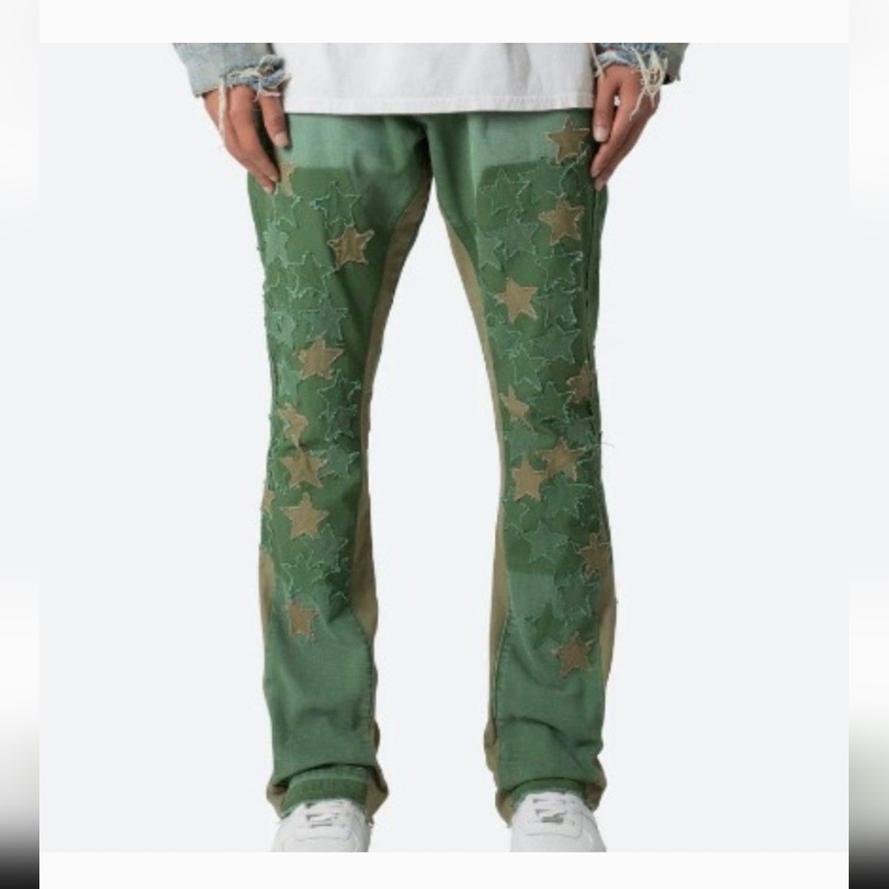 Mnml Green‎ Star Bootcut Jeans Patchwork Workwear Canvas